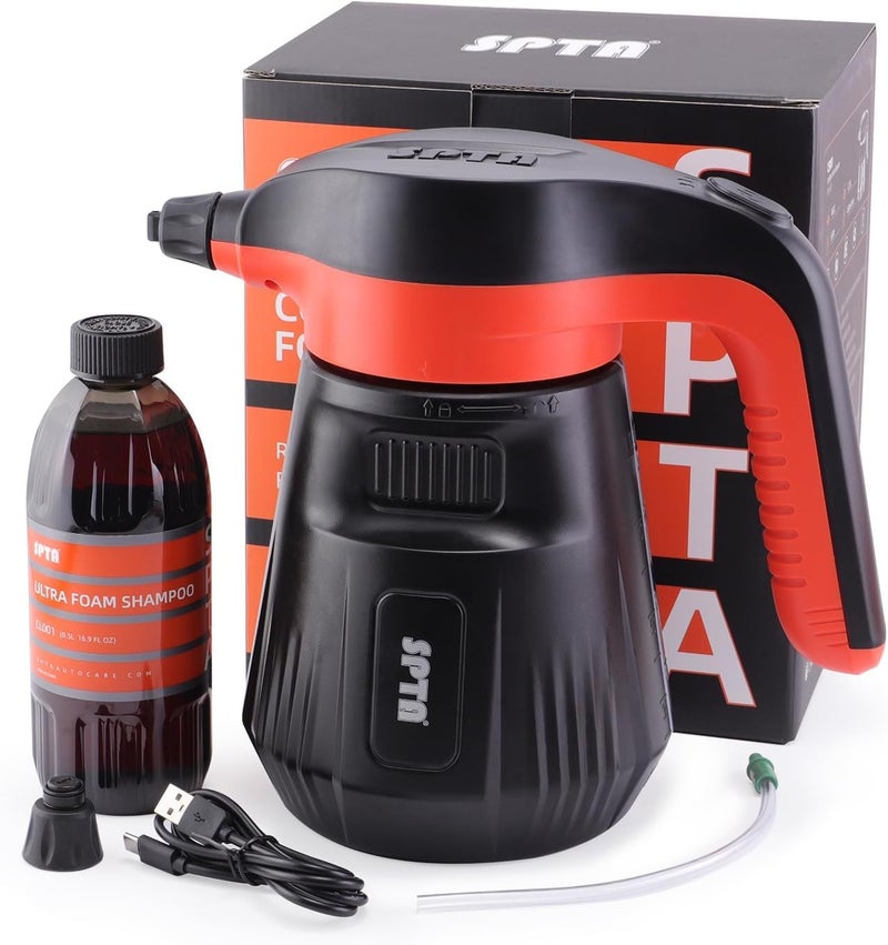 SPTA Pressure Foam Sprayer, 2.25L/76 oz Electric Pressurized Soap Sprayer Car Foam Sprayer, Cordless Pump Sprayer, Car Wash Pressure Washer Foamer with 500ML Shampoo for Detailing - Image 1